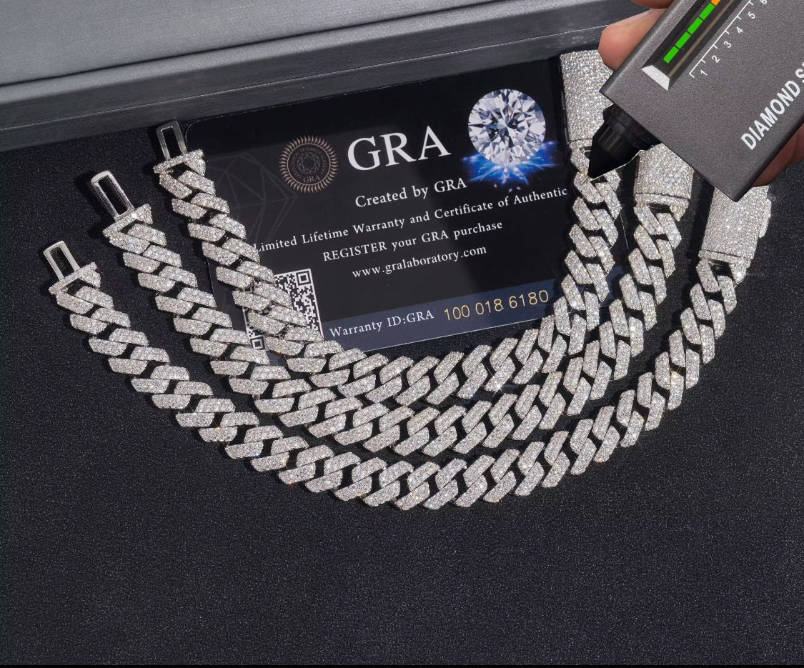 Mens 10MM VVS Moissanite Cuban Bracelet Silver