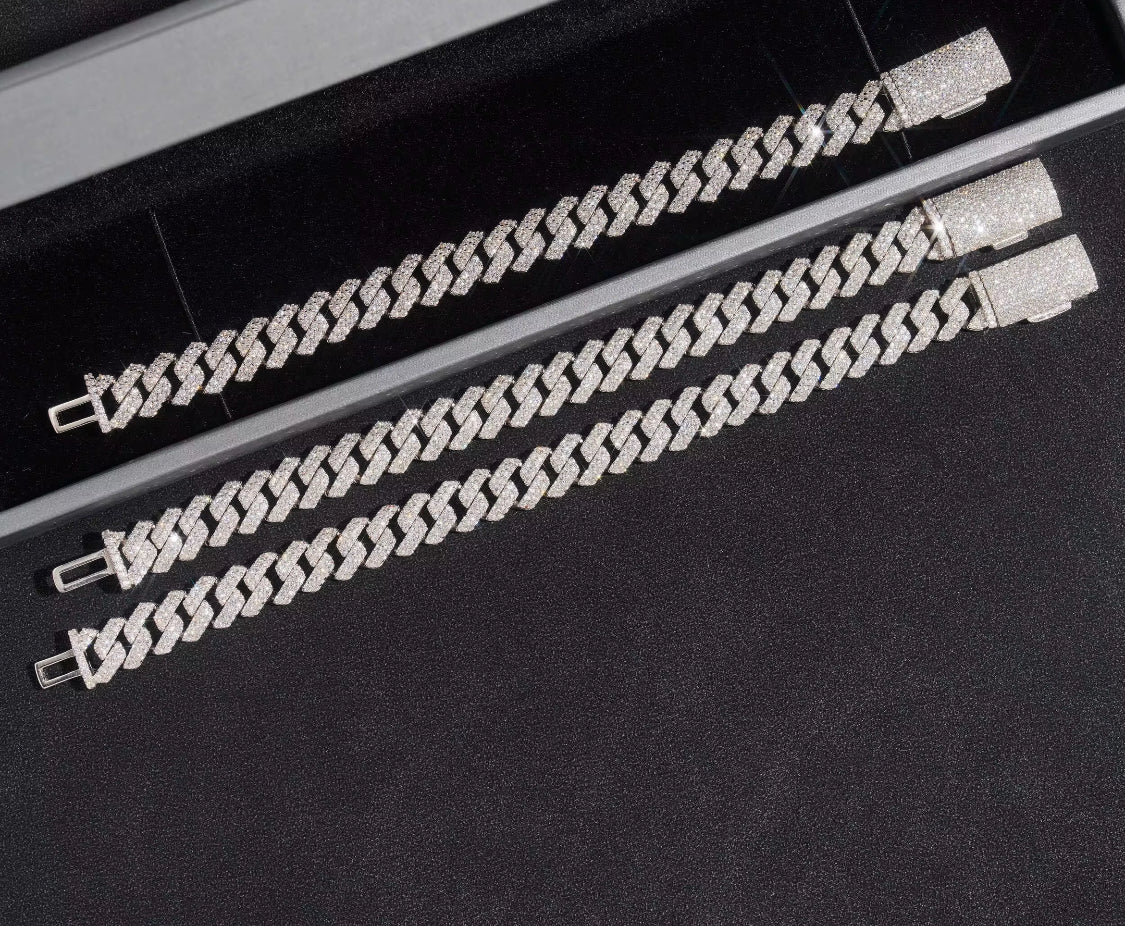 Mens 10MM VVS Moissanite Cuban Bracelet Silver