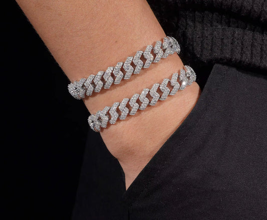 Mens 10MM VVS Moissanite Cuban Bracelet Silver