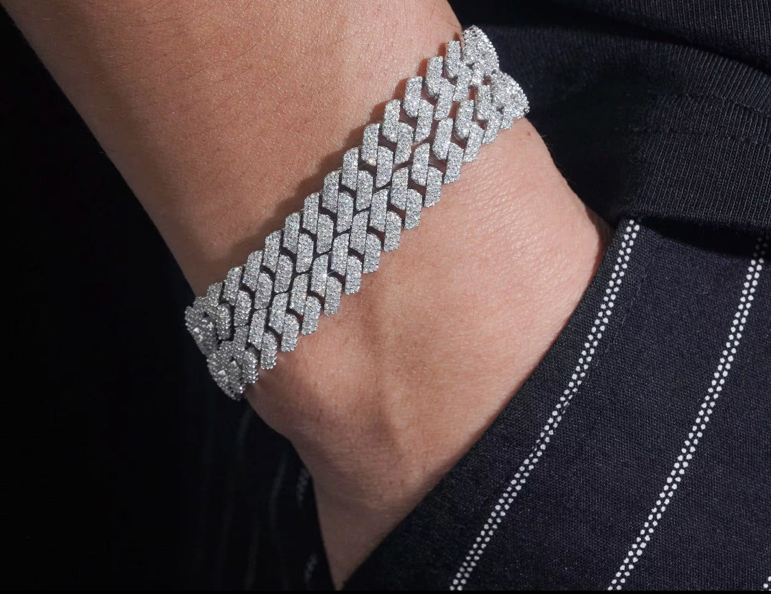 Mens 8MM VVS Moissanite Cuban Bracelet Silver