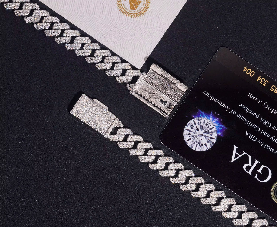 Mens 10MM VVS Moissanite Cuban Bracelet Silver